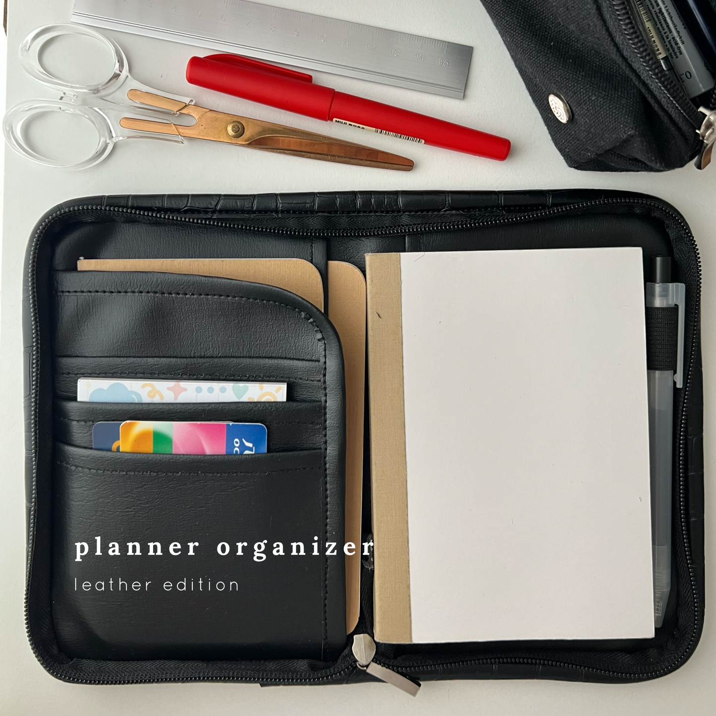 Leather Planner Organizer with FREE Grid Notebook